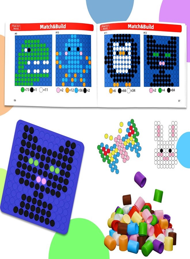 Bbiamsleep Pixel Art Kit for Kids, 500 Pcs 10 Colors Pixel Bricks Challenge Fine Motor Skills Game Educational Science Kits Learning Toys for Math Manipulatives Sensory Bin Sorting Counting Training - Image 3